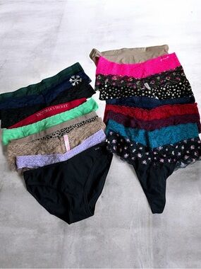 Victoria's Secret Girls' Lace Bikini Panties - Black, Hot Pink, Teal & Tan Mix